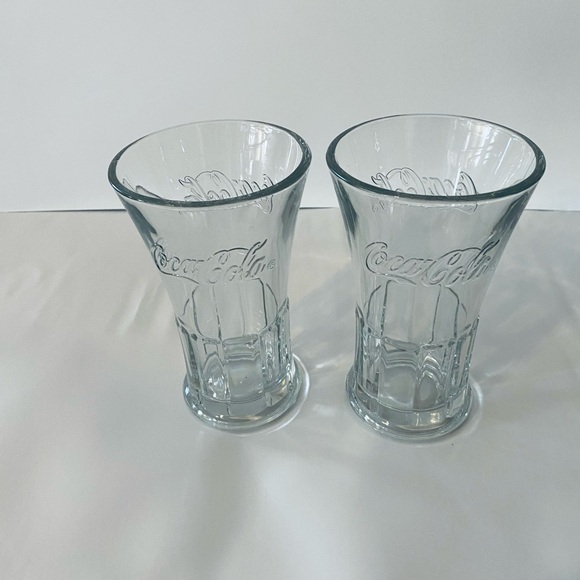 Vtg Set of 2 Libbey Coca-Cola Flared 16oz Clear Glass 6" Tumbler Cups Coke - Picture 1 of 6